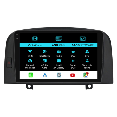 Sonata (2004 - 2008) - Navigatie Dedicata Hyundai Sonata (2004-2008), 2K, 4Gb Ram, 64Gb Stocare, Carplay