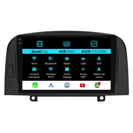 Sonata (2004 - 2008) - Navigatie Dedicata Hyundai Sonata (2004-2008),QuadCore, 9Inch, 4Gb Ram, 64Gb Stocare, Carplay