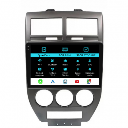 Compass (2006-2010) - Navigatie Dedicata Jeep Compass (2006-2010), 9Inch, 2Gb Ram, 32Gb Stocare, Carplay