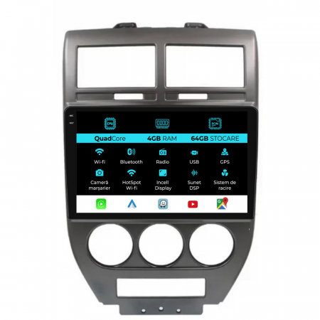 Compass (2006-2010) - Navigatie Dedicata Jeep Compass (2006-2010),QuadCore, 9Inch, 4Gb Ram, 64Gb Stocare, Carplay