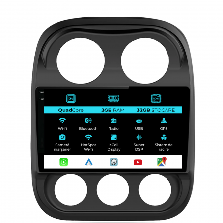 Compass (2010-2016) - Navigatie Dedicata Jeep Compass (2010-2016), 10Inch, 2Gb Ram, 32Gb Stocare, Carplay