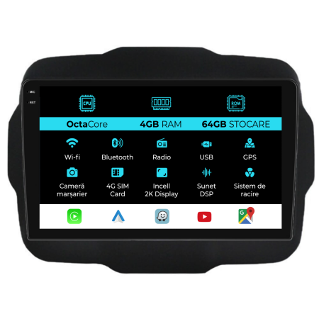 Renegade (2016-2020) - Navigatie Dedicata Jeep Renegade (2016-2020), 2K, 4Gb Ram, 64Gb Stocare, Carplay