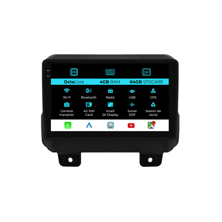 Wrangler (2018-2022) - Navigatie Dedicata Jeep Wrangler 4 (2018-2022), 2K, 4Gb Ram, 64Gb Stocare, Carplay