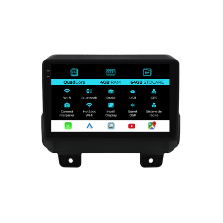 Wrangler (2018-2022) - Navigatie Dedicata Jeep Wrangler 4 (2018-2022),QuadCore, 9Inch, 4Gb Ram, 64Gb Stocare, Carplay