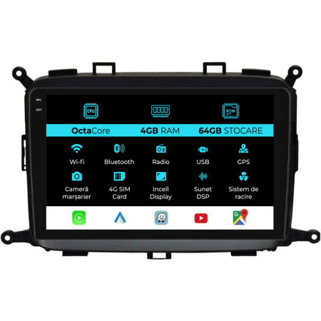 Carens (2012-2017) - Navigatie Dedicata Kia Carens (2012-2017), 9Inch, 4Gb Ram, 64Gb Stocare, Carplay