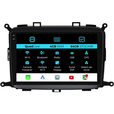 Carens (2012-2017) - Navigatie Dedicata Kia Carens (2012-2017),QuadCore, 9Inch, 4Gb Ram, 64Gb Stocare, Carplay