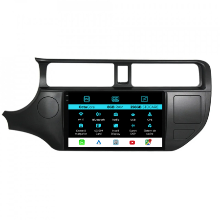 Rio (2011 - 2016) - Navigatie Kia Rio (2011 - 2014), 9 Inch, 8Gb Ram, 256Gb Stocare, Android Auto, Carplay