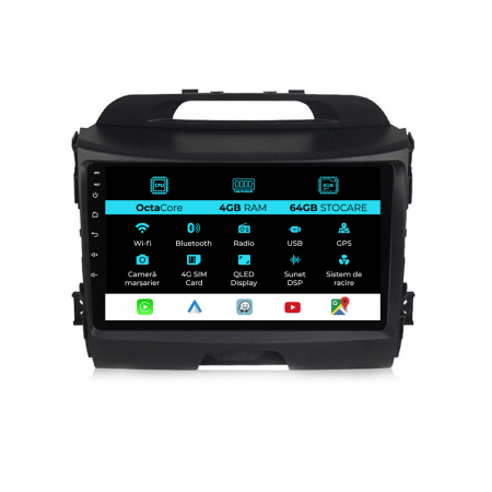 Sportage (2010 - 2015) - Navigatie Dedicata Kia Sportage (2010 - 2016), Android, 9Inch, 4Gb Ram, 64Gb Stocare, Carplay
