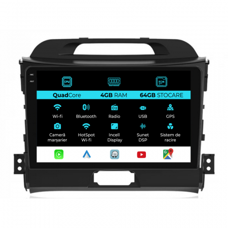 Sportage (2010 - 2015) - Navigatie Dedicata Kia Sportage (2010-2016),QuadCore, 9Inch, 4Gb Ram, 64Gb Stocare, Carplay