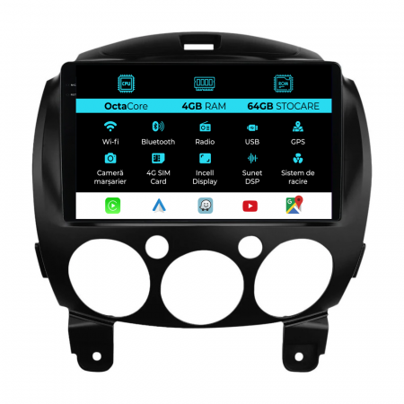 2 (2007-2014) - Navigatie Dedicata Mazda 2 (2007-2014), 9 Inch, 4Gb Ram, 64Gb stocare, Carplay