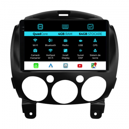 2 (2007-2014) - Navigatie Dedicata Mazda 2 (2007-2014),QuadCore, 9 Inch, 4Gb Ram, 64Gb stocare, Carplay