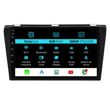 3 (2004 - 2009) - Navigatie Dedicata Mazda 3 (2003-2009), 9Inch, 6Gb Ram, 128Gb Stocare, Carplay