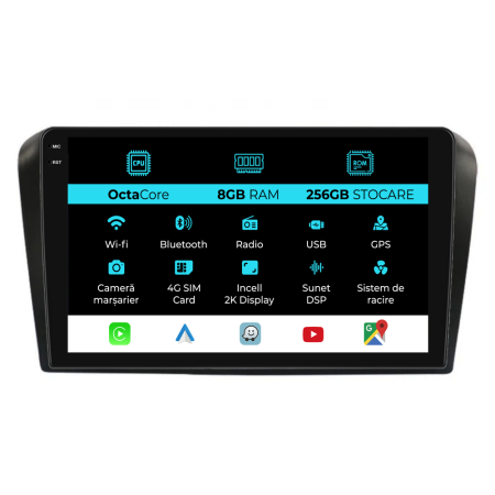 3 (2004 - 2009) - Navigatie Dedicata Mazda 3 (2003-2009), 2K, 8Gb Ram, 256Gb Stocare, Carplay
