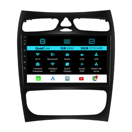 C-Class W203 (2000-2011) - Navigatie Dedicata Mercedes C-Class W203 CLK W209 (2000 - 2005), 9Inch, 1Gb Ram, 32Gb Stocare, Carplay