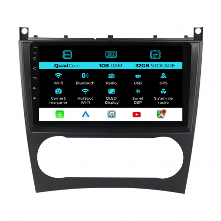 C-Class W203 (2000-2011) - Navigatie Dedicata Mercedes C-Class W203 CLK W209 (2005 - 2009), 9Inch, 1Gb Ram, 32Gb Stocare, Carplay