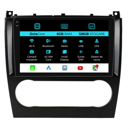C-Class W203 (2000-2011) - Navigatie Dedicata Mercedes C-Class W203 CLK W209 (2005 - 2009), 9Inch, 6Gb Ram, 128Gb Stocare, Carplay