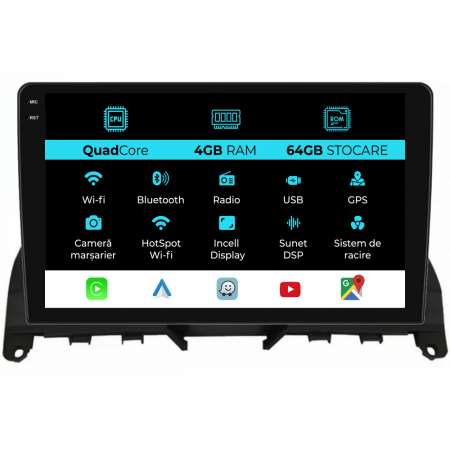 C-Class W204/S204 (2006 - 2013) - Navigatie Dedicata Mercedes C-Class W204 S204 (2006-2013),QuadCore, 9Inch, 4Gb Ram, 64Gb Stocare, Carplay
