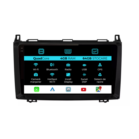 Sprinter (2006 - 2018) - Navigatie Dedicata Mercedes Sprinter (2006 - 2018), QuadCore, 9Inch, 4Gb Ram, 64Gb Stocare, Carplay