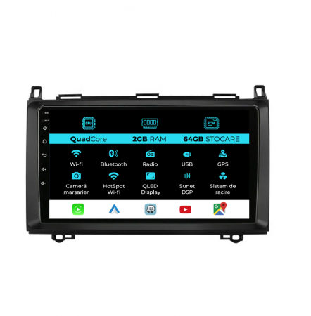 Navigatii Android - Navigatie Dedicata Mercedes Vito Sprinter Viano B200 A B Class (2005-2012) , 9Inch, 2Gb Ram, 64Gb Stocare, Carplay