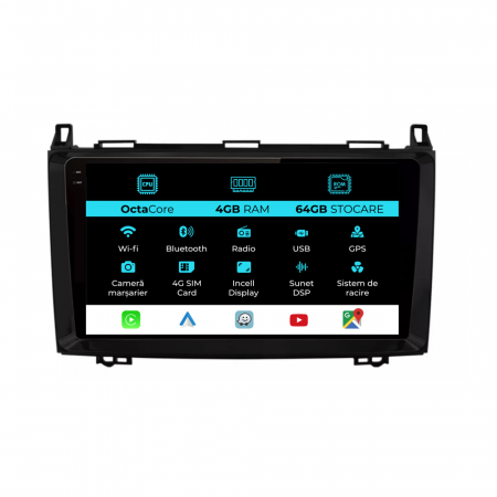 Viano (2006 - 2015) - Navigatie Dedicata Mercedes Vito Sprinter Viano B200 A B Class (2005-2012), 9Inch, 4Gb Ram, 64Gb Stocare, Carplay