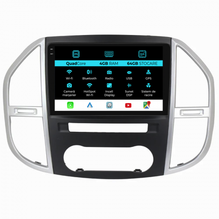 Vito W447 (2014 - 2021) - Navigatie Dedicata Mercedes Vito W447 (2014-2021),QuadCore, 10Inch, 4Gb Ram, 64Gb Stocare, Carplay