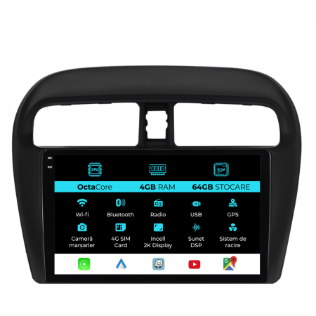 Mirage (2012-2024) - Navigatie Dedicata Mitsubishi Attrage | Mirage | Space Star (2012-2024), 2K, 4Gb Ram, 64Gb Stocare, Carplay