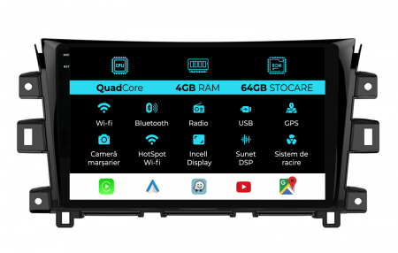 Navara (2015 - 2023) - Navigatie Dedicata Nissan Navara (2015-2022),QuadCore, 10Inch, 4Gb Ram, 64Gb Stocare, Carplay