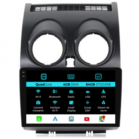 Qashqai J10 (2007-2013) - Navigatie Dedicata Nissan Qashqai J10 (2007-2013),QuadCore, 9Inch, 4Gb Ram, 64Gb Stocare, Carplay