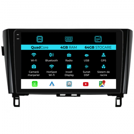 Qashqai J11 (2013- 2021) - Navigatie Dedicata Nissan Qashqai J11, X Trail T32 (2013-2018),QuadCore, 10Inch, 4Gb Ram, 64Gb Stocare, Carplay