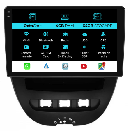 Navigatii Dedicate - Navigatie Dedicata Peugeot 107 (2005 - 2015), 2K, 4Gb Ram, 64Gb Stocare, Android Auto, Carplay