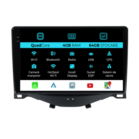 Navigatii Dedicate - Navigatie Dedicata Citroen C1 (2014 - 2022), QuadCore, 9 Inch, 4Gb Ram, 64Gb Stocare, Android Auto, Carplay