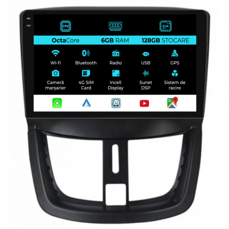 207 (2006 - 2015) - Navigatie Dedicata Peugeot 207 (2006-2015), 9Inch, 6Gb Ram, 128Gb Stocare, Carplay