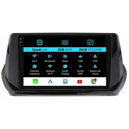 208 (2019 - 2024) - Navigatie Dedicata Peugeot 208 (2019-2024), 9Inch, 2Gb Ram, 32Gb Stocare, Carplay
