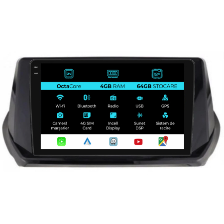 2008 (2019 - 2024) - Navigatie Dedicata Peugeot 2008 (2019-2024), 9Inch, 4Gb Ram, 64Gb Stocare, Carplay