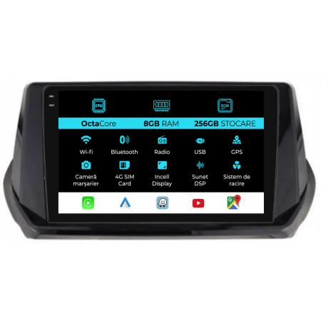 2008 (2019 - 2024) - Navigatie Dedicata Peugeot 2008 (2019-2024), 9Inch, 8Gb Ram, 256Gb Stocare, Carplay
