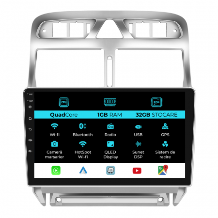 307 (2000 - 2013) - Navigatie Dedicata Peugeot 307 (2000-2013), 9Inch, 1Gb Ram, 32Gb Stocare, Carplay