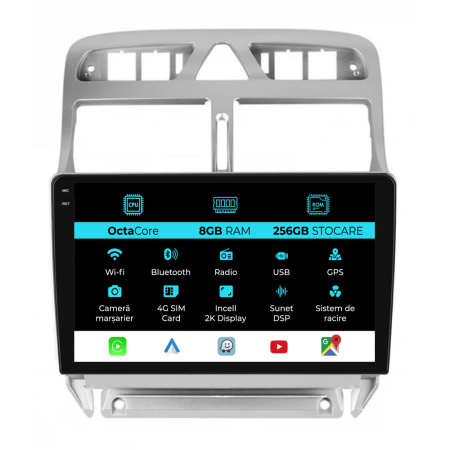 307 (2000 - 2013) - Navigatie Dedicata Peugeot 307 (2000-2013), 2K, 8Gb Ram, 256Gb Stocare, Carplay