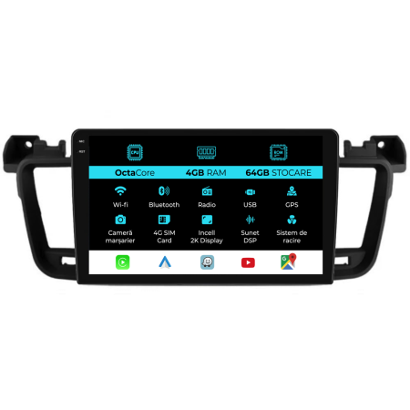 508 (2010 - 2018) - Navigatie Dedicata Peugeot 508 (2010-2018), 2K, 4Gb Ram, 64Gb Stocare, Carplay