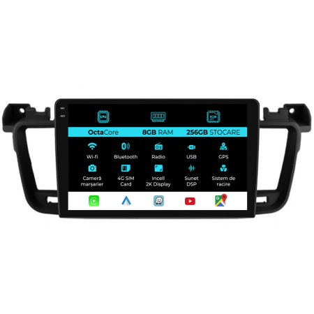 508 (2010 - 2018) - Navigatie Dedicata Peugeot 508 (2010-2018), 2K, 8Gb Ram, 256Gb Stocare, Carplay