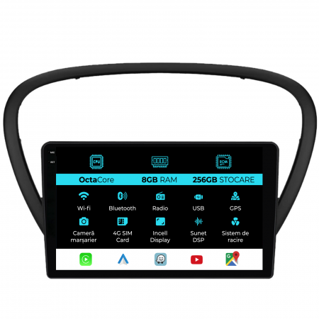 607 (2004 - 2011) - Navigatie Dedicata Peugeot 607 (2004-2011), 9Inch, 8Gb Ram, 256Gb Stocare, Carplay
