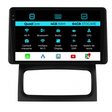 Clio 2 (1998-2012) - Navigatie Dedicata Renault Clio 2 (1998-2012),QuadCore, 9Inch, 4Gb Ram, 64Gb Stocare, Carplay