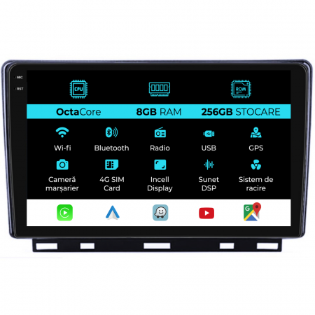 Clio 5 (2019 - 2025) - Navigatie Dedicata Renault Clio 5 (2019-2024), 9Inch, 8Gb Ram, 256Gb Stocare, Carplay