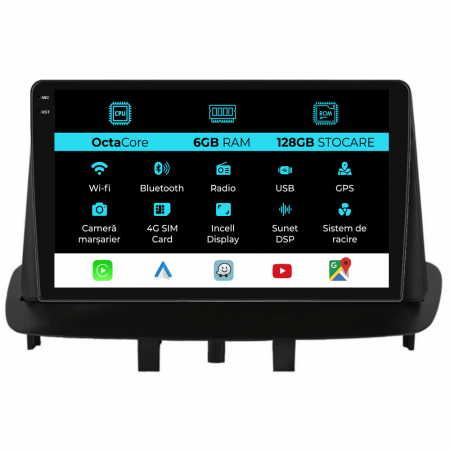 Megane 3 (2009 - 2015) - Navigatie Dedicata Renault Megane 3 (2008-2015), 9 Inch, 6Gb Ram, 128Gb stocare, CarPlay
