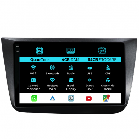 Altea (2004 - 2015) - Navigatie Dedicata Seat Altea (2004-2015),QuadCore, 9 Inch, 4Gb Ram, 64Gb stocare, Carplay
