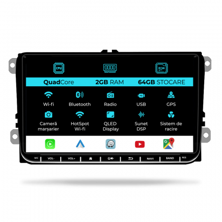 Toledo (2004 - 2015) - Navigatie Dedicata Seat, Android, 9Inch, 2Gb Ram, 64Gb stocare, Bluetooth, WiFi, Apple Carplay/Android Auto