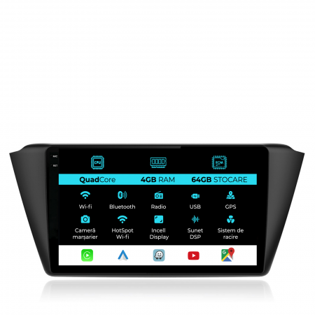 Fabia (2014-2019) - Navigatie Dedicata Skoda Fabia (2014-2019),QuadCore, 9Inch, 4Gb Ram, 64Gb Stocare, Carplay
