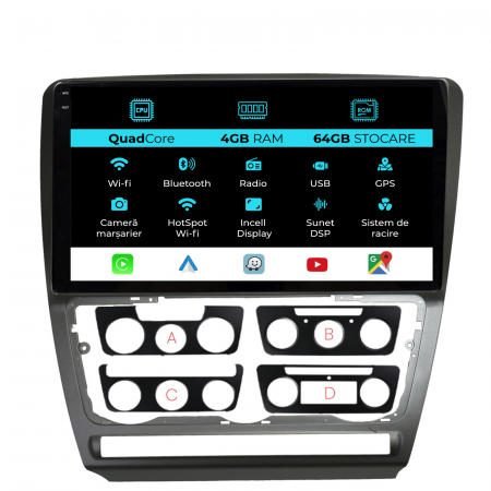 Octavia 2 (2004 - 2013) - Navigatie Dedicata Skoda Octavia 2 (2004-2013), 10Inch,QuadCore, 4Gb Ram, 64Gb Stocare, Carplay