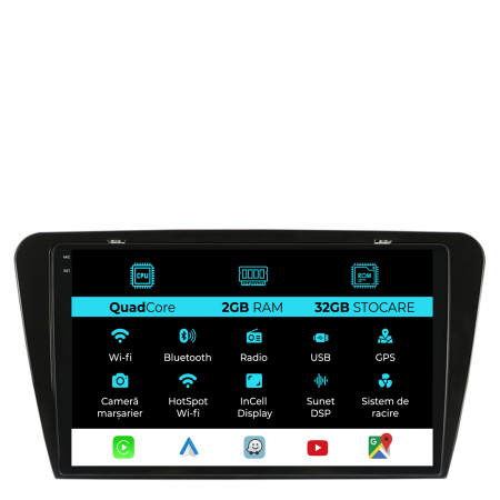 Octavia 3 (2013 - 2018) - Navigatie Dedicata Skoda Octavia 3 (2013-2018), 10Inch, 2Gb Ram, 32Gb Stocare, Carplay