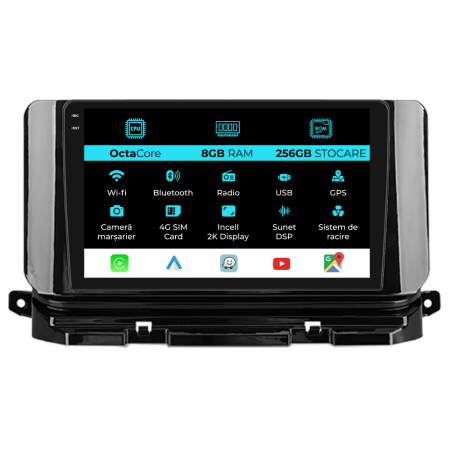 Octavia 4 (2019-2026) - Navigatie Dedicata Skoda Octavia 4 (2019 - 2026), 2K, 8Gb Ram, 256Gb Stocare, Android Auto, Carplay