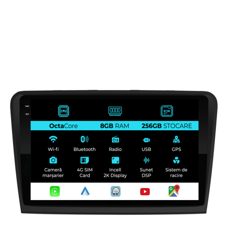 Superb 2 (2008 - 2015) - Navigatie Dedicata Skoda Superb 2 (2008-2015), 2K, 8Gb Ram, 256Gb Stocare, Carplay
